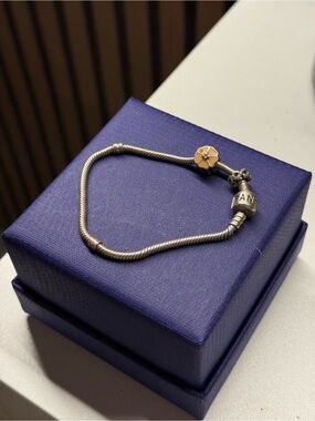 PANDORA Silver Snake Chain Bracelet with Flower Charm
